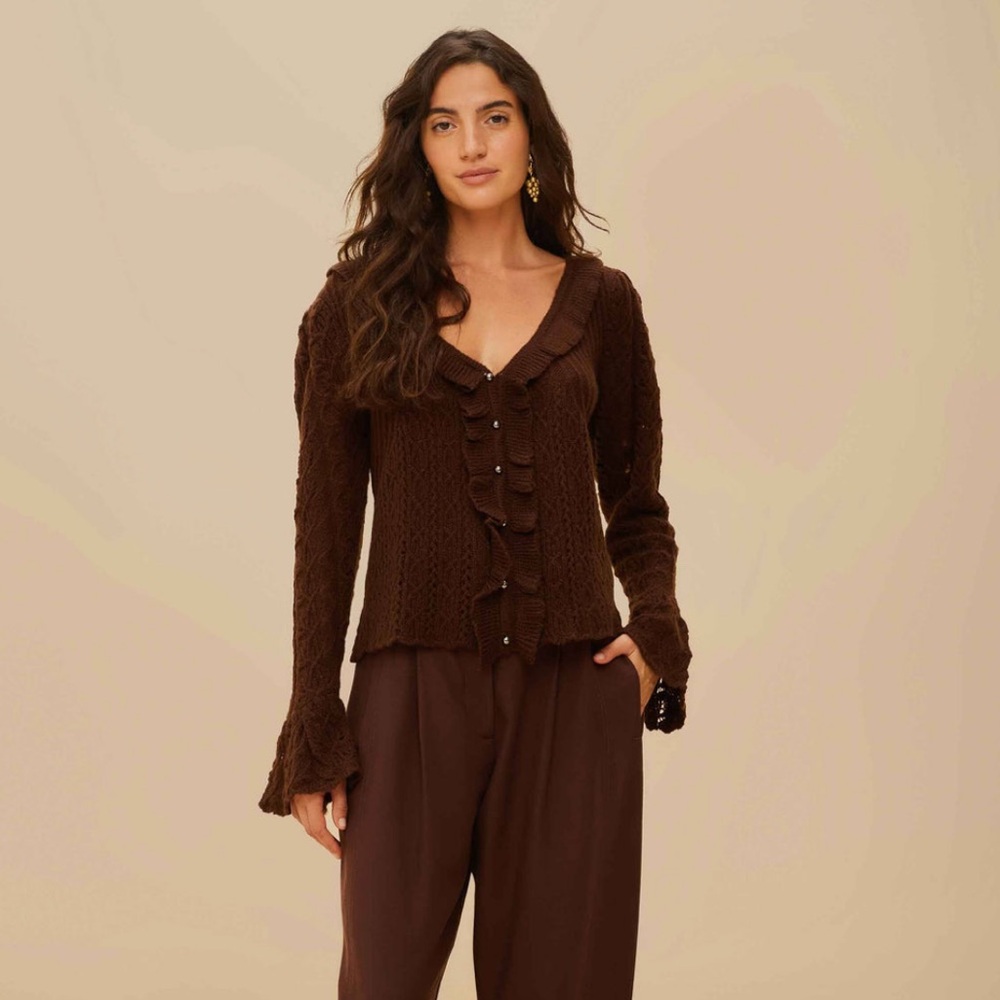 NWT FARM Rio Lace Stitch Knit Ruffles Cardigan - Picture 4 of 11